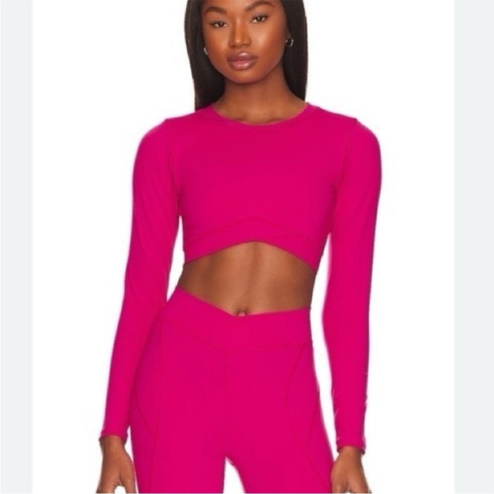 L*SPACE AIM High Active Long Sleeve Crop Top Fuschia Hot Pink Magenta Size XL